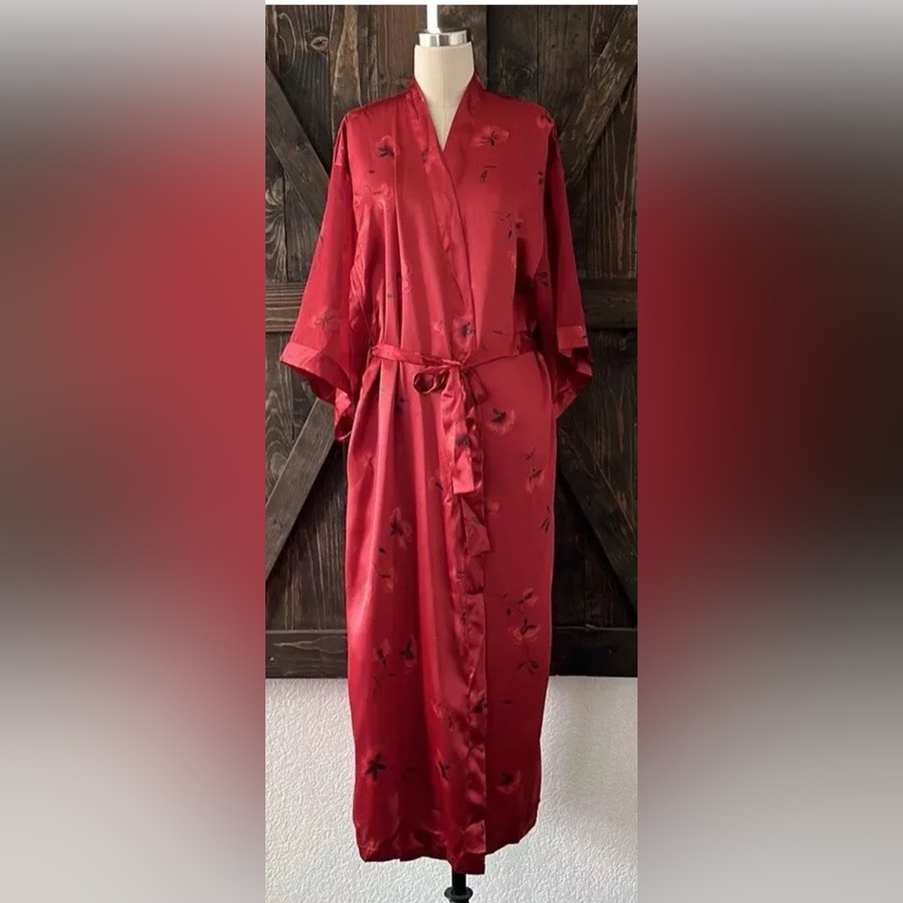 Luxurious Red Satin Kimono Robe